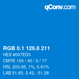 カラーコード: RGB 0.1 126.8 211 | qconv.com