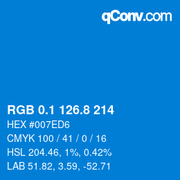 カラーコード: RGB 0.1 126.8 214 | qconv.com