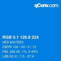 カラーコード: RGB 0.1 126.8 224 | qconv.com