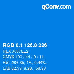 カラーコード: RGB 0.1 126.8 226 | qconv.com