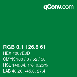 カラーコード: RGB 0.1 126.8 61 | qconv.com