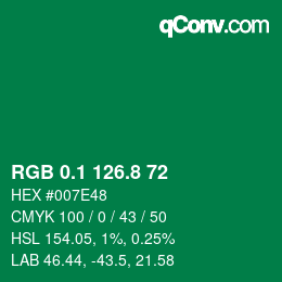 カラーコード: RGB 0.1 126.8 72 | qconv.com