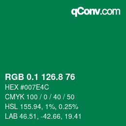 カラーコード: RGB 0.1 126.8 76 | qconv.com