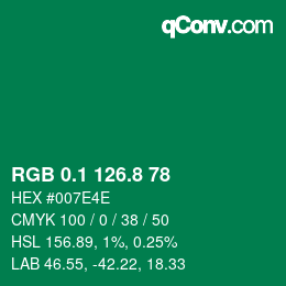 カラーコード: RGB 0.1 126.8 78 | qconv.com