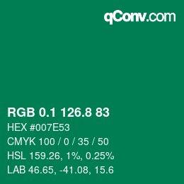 カラーコード: RGB 0.1 126.8 83 | qconv.com