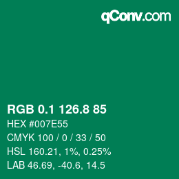 カラーコード: RGB 0.1 126.8 85 | qconv.com