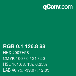 カラーコード: RGB 0.1 126.8 88 | qconv.com