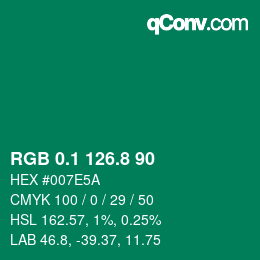 カラーコード: RGB 0.1 126.8 90 | qconv.com