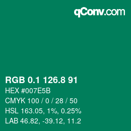 カラーコード: RGB 0.1 126.8 91 | qconv.com