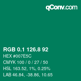 カラーコード: RGB 0.1 126.8 92 | qconv.com