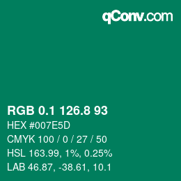 カラーコード: RGB 0.1 126.8 93 | qconv.com