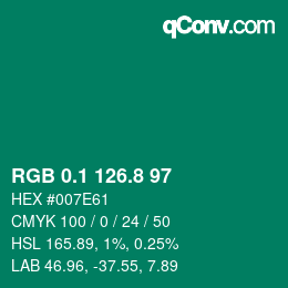 カラーコード: RGB 0.1 126.8 97 | qconv.com