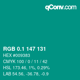 カラーコード: RGB 0.1 147 131 | qconv.com