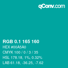 カラーコード: RGB 0.1 165 160 | qconv.com