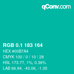 カラーコード: RGB 0.1 183 164 | qconv.com