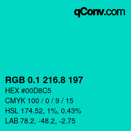 カラーコード: RGB 0.1 216.8 197 | qconv.com