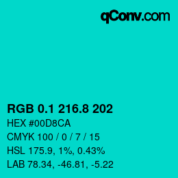 カラーコード: RGB 0.1 216.8 202 | qconv.com