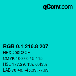 カラーコード: RGB 0.1 216.8 207 | qconv.com