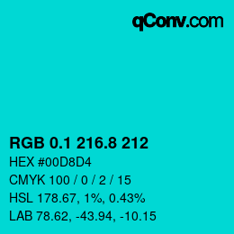 カラーコード: RGB 0.1 216.8 212 | qconv.com