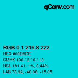 カラーコード: RGB 0.1 216.8 222 | qconv.com
