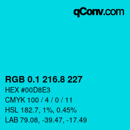 カラーコード: RGB 0.1 216.8 227 | qconv.com