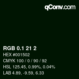 カラーコード: RGB 0.1 21 2 | qconv.com