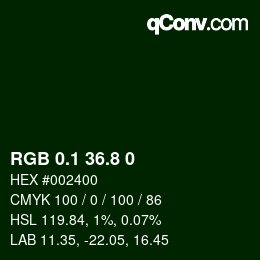 Color code: RGB 0.1 36.8 0 | qconv.com