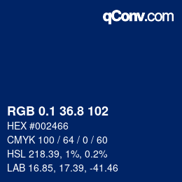 カラーコード: RGB 0.1 36.8 102 | qconv.com