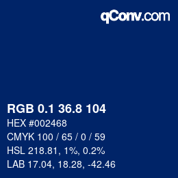 カラーコード: RGB 0.1 36.8 104 | qconv.com
