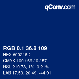 カラーコード: RGB 0.1 36.8 109 | qconv.com