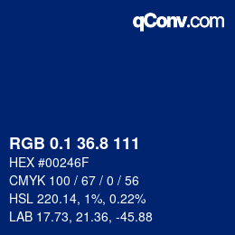 カラーコード: RGB 0.1 36.8 111 | qconv.com