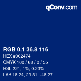 カラーコード: RGB 0.1 36.8 116 | qconv.com