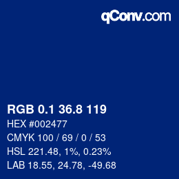 カラーコード: RGB 0.1 36.8 119 | qconv.com