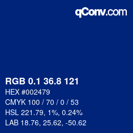 カラーコード: RGB 0.1 36.8 121 | qconv.com