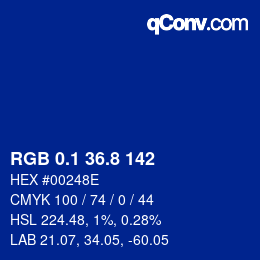 カラーコード: RGB 0.1 36.8 142 | qconv.com