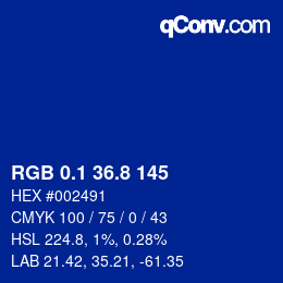 カラーコード: RGB 0.1 36.8 145 | qconv.com