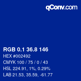 カラーコード: RGB 0.1 36.8 146 | qconv.com