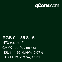 Farbcode: RGB 0.1 36.8 15 | qconv.com