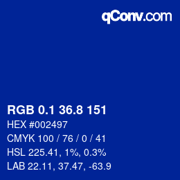 カラーコード: RGB 0.1 36.8 151 | qconv.com