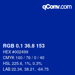 カラーコード: RGB 0.1 36.8 153 | qconv.com