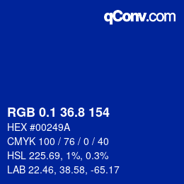 カラーコード: RGB 0.1 36.8 154 | qconv.com