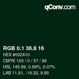 カラーコード: RGB 0.1 36.8 16 | qconv.com