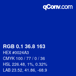 カラーコード: RGB 0.1 36.8 163 | qconv.com