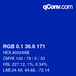 カラーコード: RGB 0.1 36.8 171 | qconv.com