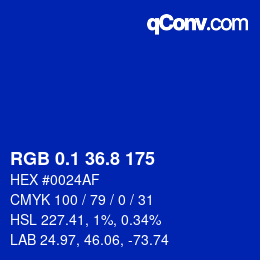 カラーコード: RGB 0.1 36.8 175 | qconv.com
