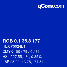 カラーコード: RGB 0.1 36.8 177 | qconv.com