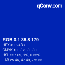 カラーコード: RGB 0.1 36.8 179 | qconv.com