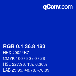 カラーコード: RGB 0.1 36.8 183 | qconv.com