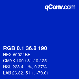 カラーコード: RGB 0.1 36.8 190 | qconv.com