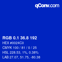 カラーコード: RGB 0.1 36.8 192 | qconv.com